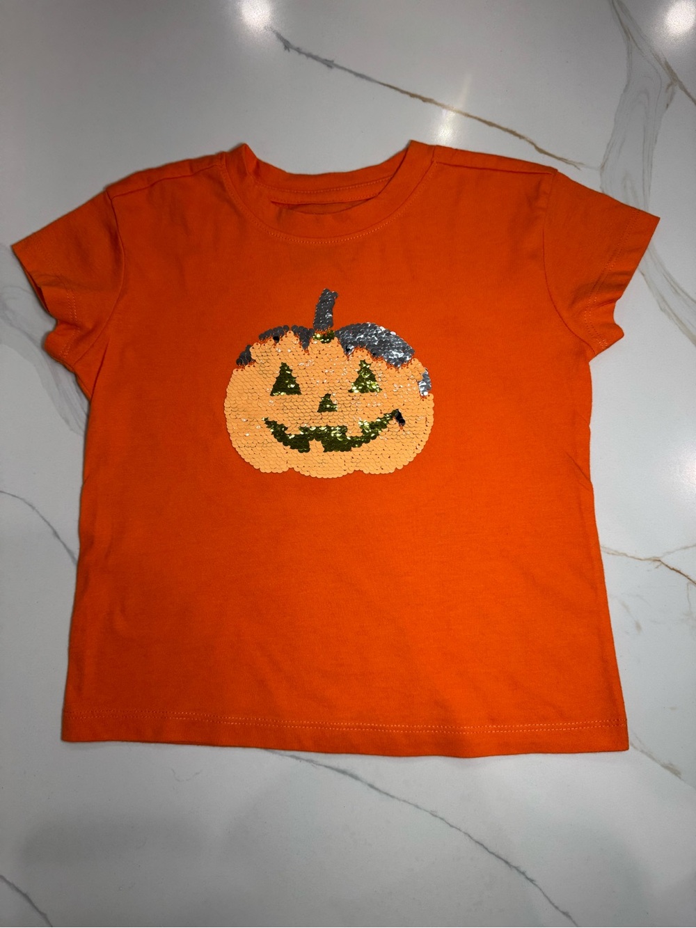 Cat & Jack Orange Sequin Pumpkin Tee XS (4/5)